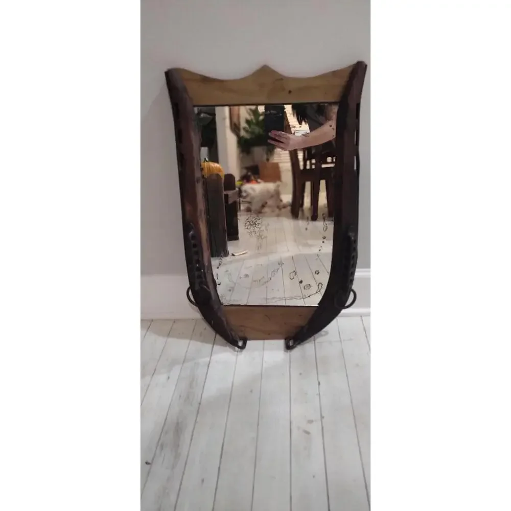 Vintage Equestrian Horse Collar Wooden Homemade Mirror
